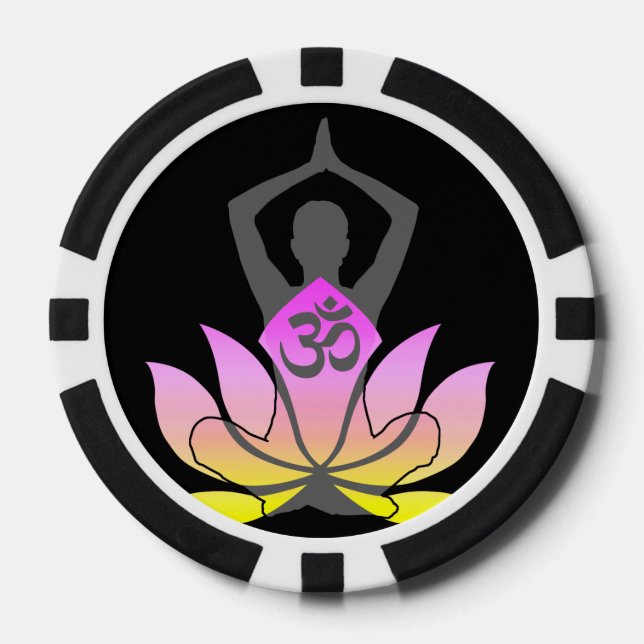 OM Namaste Spiritual Lotus Flower Yoga Pose Poker Chips (Front)