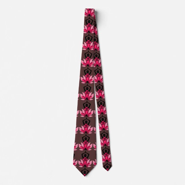 OM Namaste Spiritual Lotus Flower Yoga Pose Tie (Front)