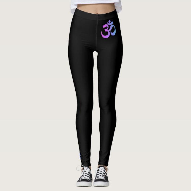 *~* Om Neon Magenta & Turquoise on Black Leggings (Front)