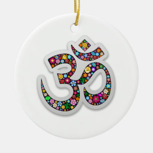 Om Ohm Aum Namaste Yoga Symbol Ceramic Ornament