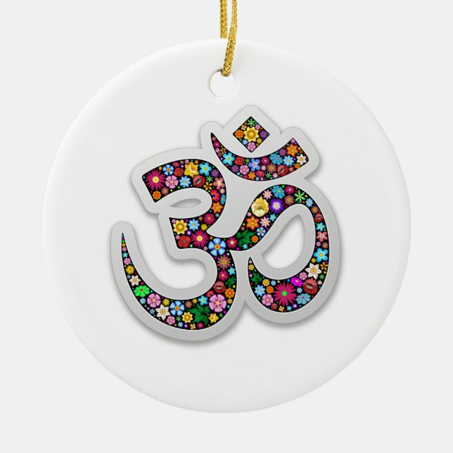 Om Ohm Aum Namaste Yoga Symbol Ceramic Ornament (Front)