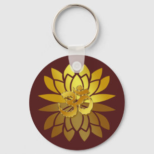 OM Omkara and Gold Coloured Lotus Flower Keychain