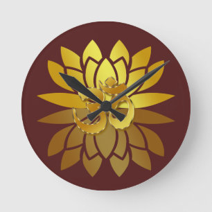OM Omkara and Gold Coloured Lotus Flower Round Clock