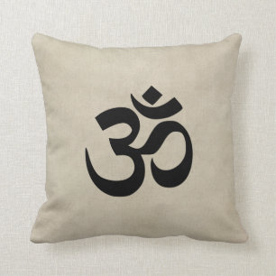 Om on cream grunge throw pillow