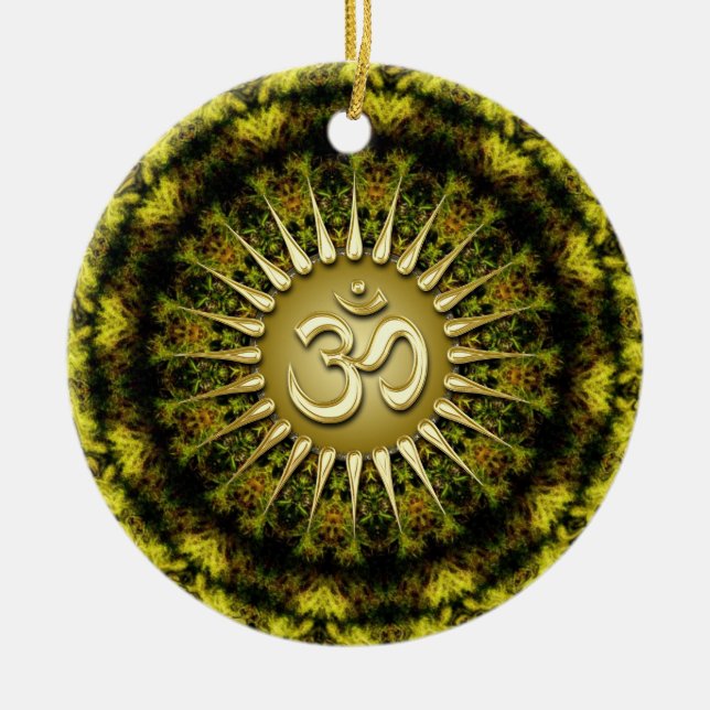 OM Organic Tapestry Circle Ceramic Ornament (Front)