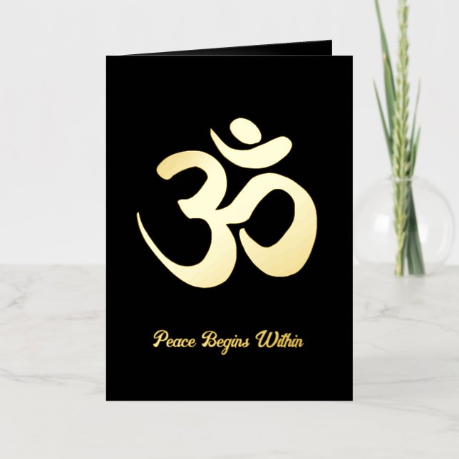 Om | Peace Begins Within | Breathing Meditation Foil Greeting Card (Front)