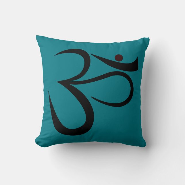Om Pillow - Teal with Black Back (Front)
