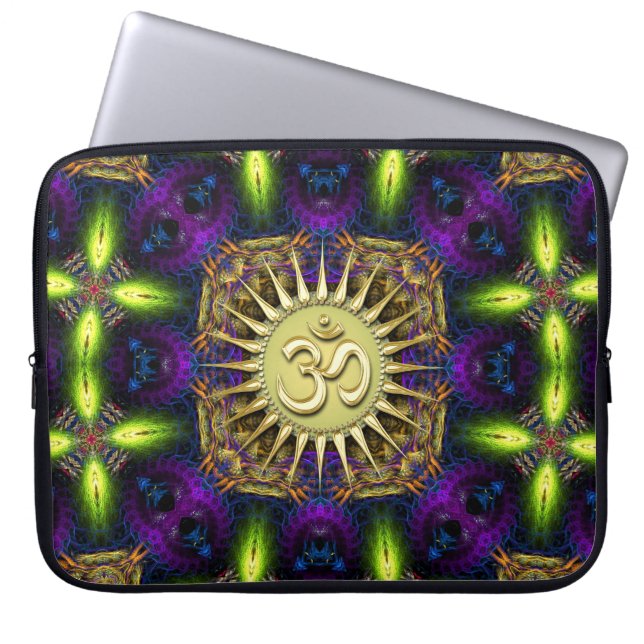 OM Purple Green Fractal Tapestry Laptop Sleeve (Front)
