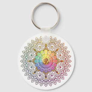 Om Rainbow Mandala Keychain