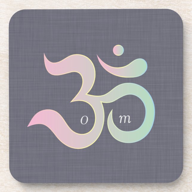 Om Sanskrit zen design pink green blue linen print Coaster (Front)