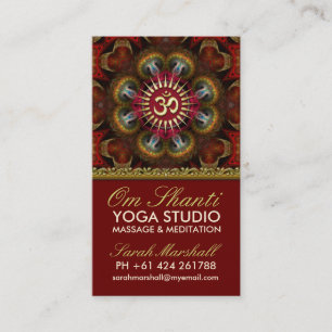 Om Shanti Yoga Cartes de visite d'or rouge
