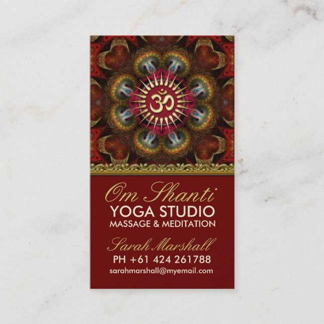 Om Shanti Yoga Cartes de visite d'or rouge (Devant)