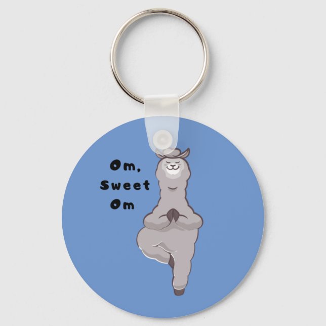 Om, Sweet Om - Funny Llama Yoga Pun   Keychain (Front)