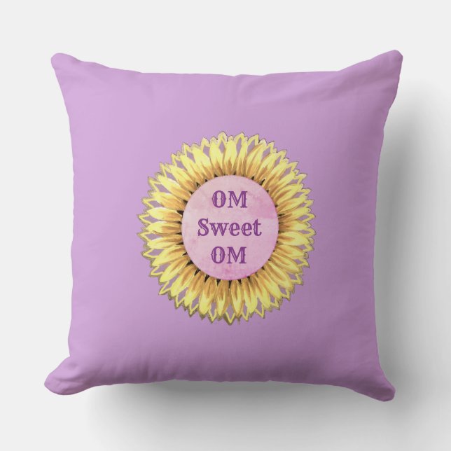 Om Sweet Om Sunflower Throw Pillow (Front)