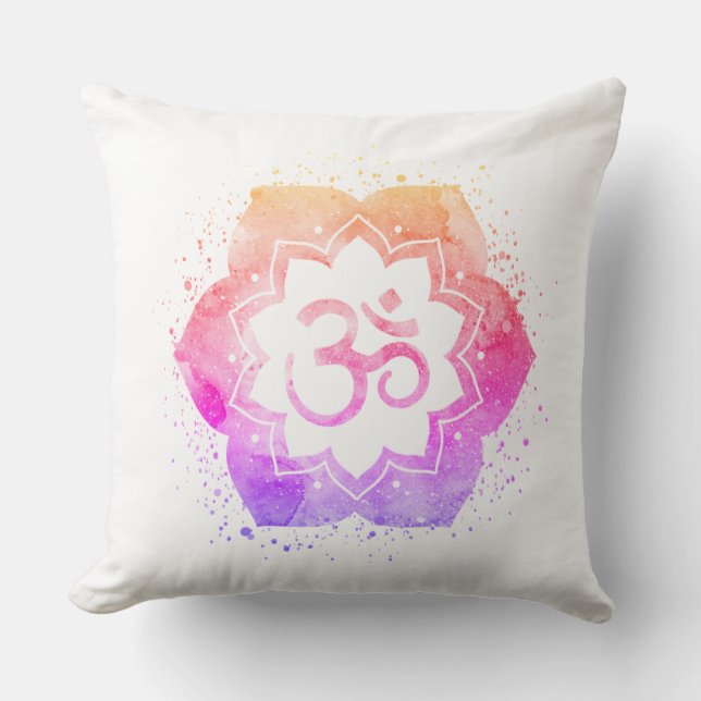*~* OM Symbol Cotton Lotus Flower Mandala Throw Pillow (Front)