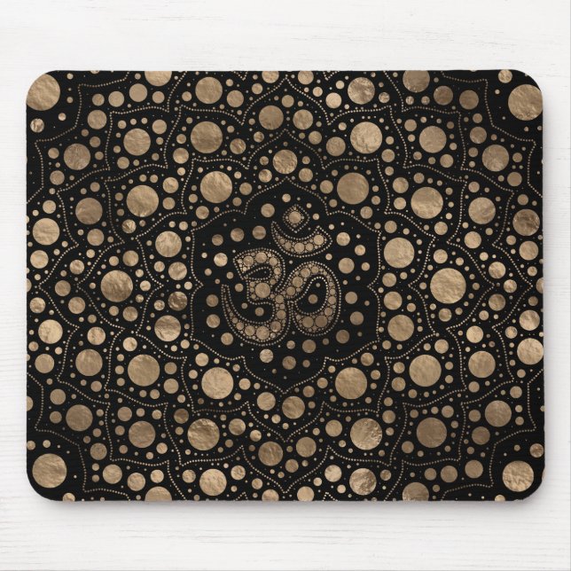 OM Symbol - Dot Art - Black and Gold Mouse Pad (Front)