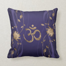 Om Symbol Golden Lotus Flowers on purple