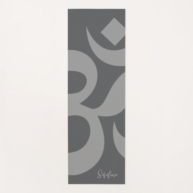 Om Symbol Grey Personalized Name Reversible Yoga Mat (Front)