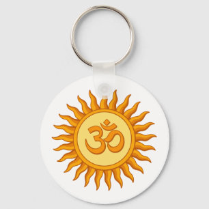 Om Symbol in Radiant Sun Spiritual Hindu Design Keychain