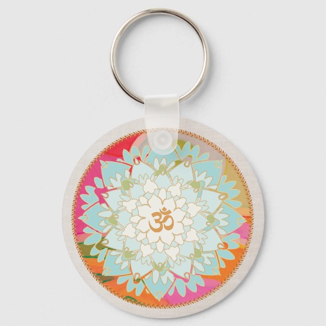 OM Symbol Lotus Mandala Keychain (Front)