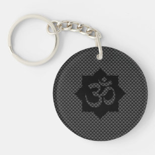OM Symbol Lotus Spirituality Carbon Fibre Decor Keychain