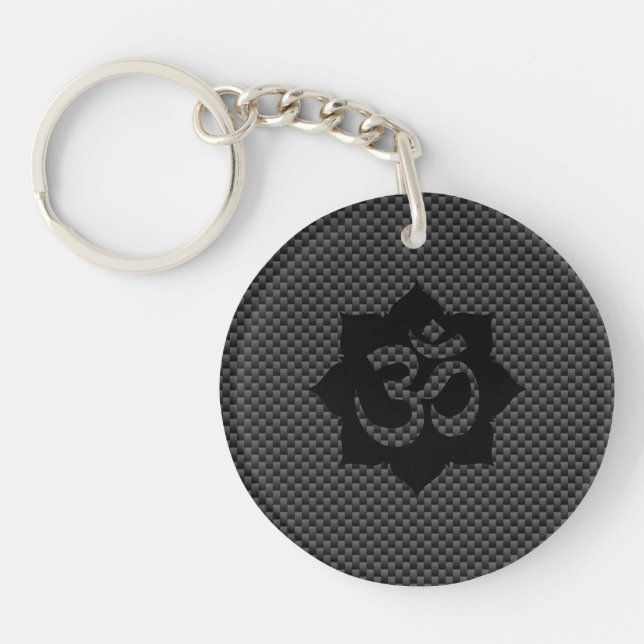 OM Symbol Lotus Spirituality Carbon Fibre Decor Keychain (Front)