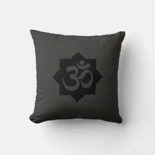 OM Symbol Lotus Spirituality in Carbon Fiber Style Throw Pillow