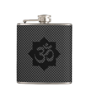 OM Symbol Lotus Spirituality in Carbon Fibre Style Hip Flask