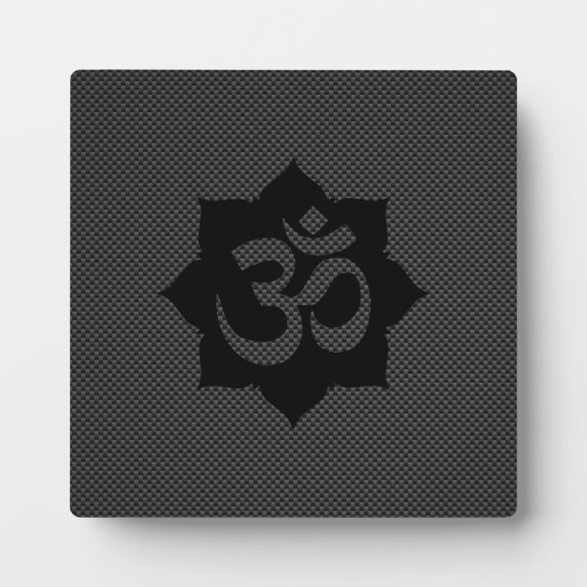 OM Symbol Lotus Spirituality in Carbon Fibre Style Plaque (Front)