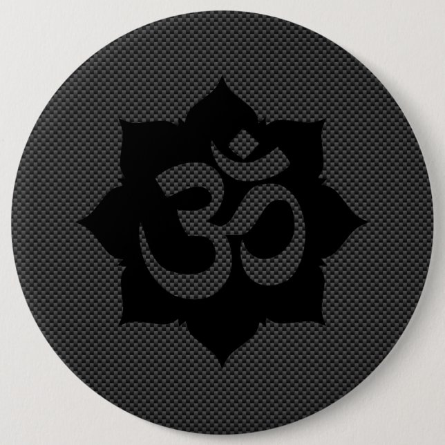 OM Symbol Lotus Spirituality Yoga Carbon Style 6 Inch Round Button (Front)