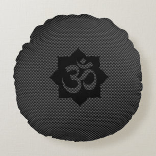 OM Symbol Lotus Spirituality Yoga Carbon Style Round Pillow
