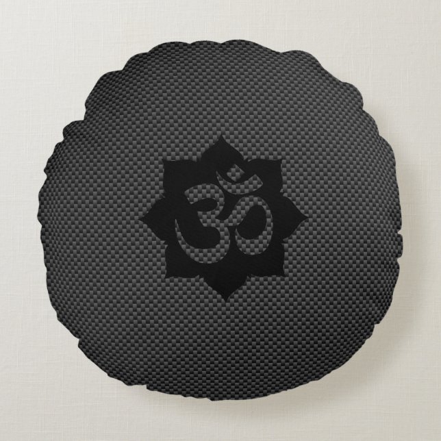 OM Symbol Lotus Spirituality Yoga Carbon Style Round Pillow (Front)