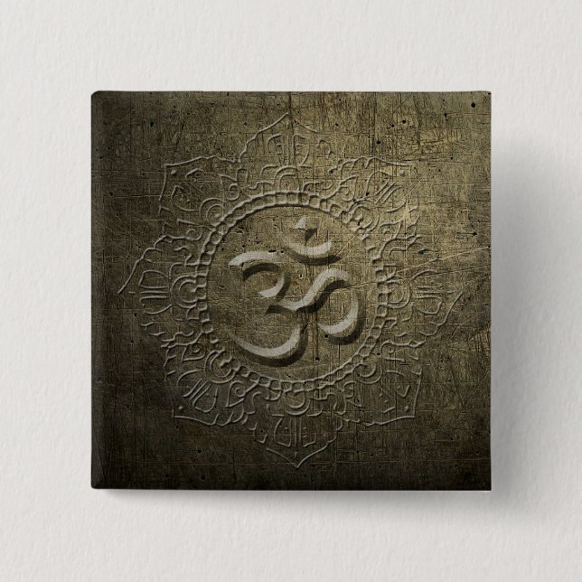 OM Symbol Mandala Bronze Metal effect 1 Button (Front)