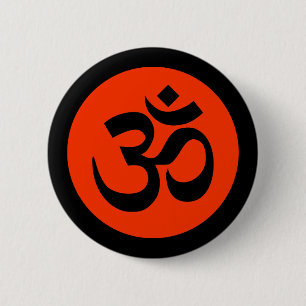 Om Symbol on Black and Orange Badge 2 Inch Round Button