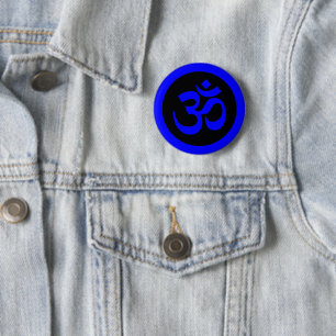 Om Symbol on Blue and Black Badge 2 Inch Round Button