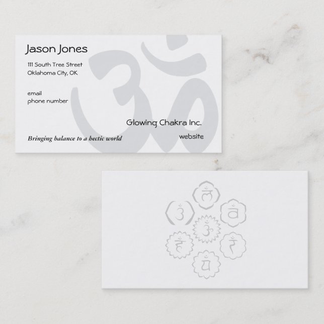 Om Symbol on front, 7 Chakras in a Circle on back Business Card (Front/Back)
