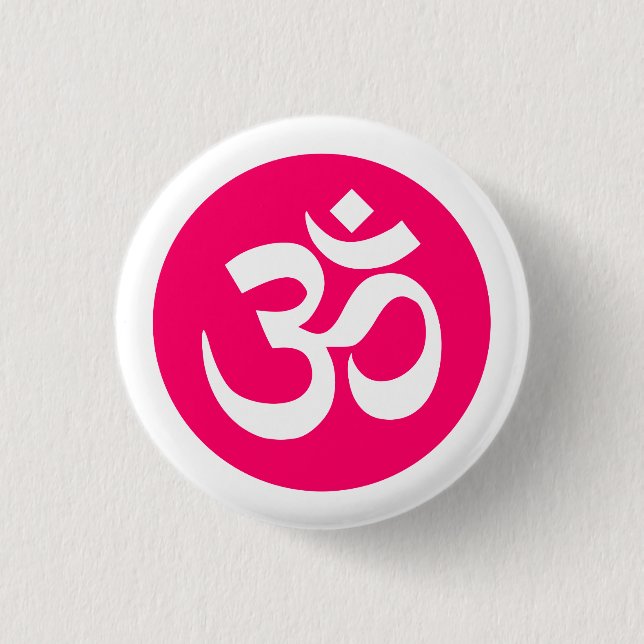 Om Symbol on White and Pink Badge 1 Inch Round Button (Front)
