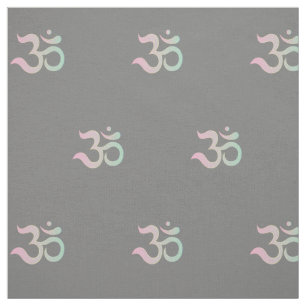 Om symbol pattern Sanskrit pastel pink green grey Fabric