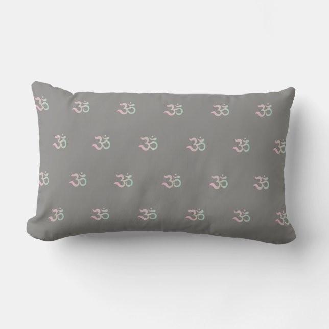 Om symbol pattern Sanskrit Zen pastel grey cushion (Front)