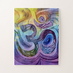 OM symbol Watercolor drawing Jigsaw Puzzle