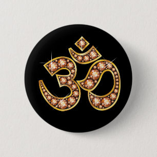 Om Symbol with "Amber" or "Topaz" Stones 2 Inch Round Button