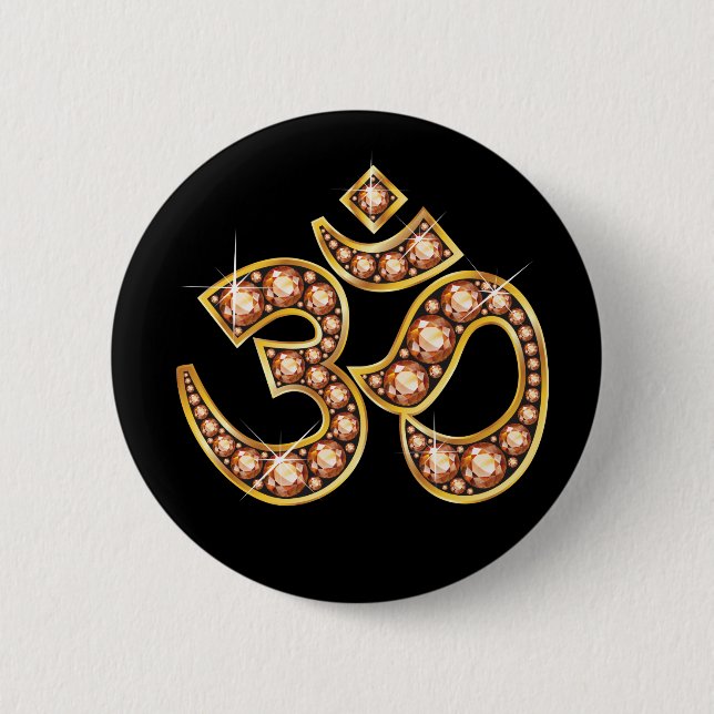 Om Symbol with "Amber" or "Topaz" Stones 2 Inch Round Button (Front)