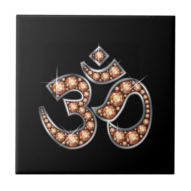 Om Symbol with "Amber" or "Topaz" Stones Tile (Front)