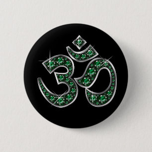 Om Symbol with "Emerald" Stones 2 Inch Round Button