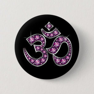 Om Symbol with "Garnet" Stones 2 Inch Round Button