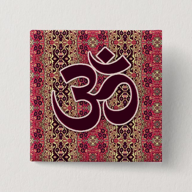 Om Symbol with Indian design background 2 Inch Square Button (Front)