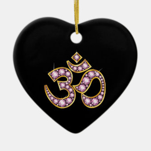 Om Symbol with "Rose Quartz" Stones Ceramic Ornament