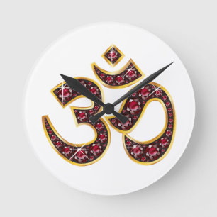 Om Symbol with "Ruby" Stones Round Clock
