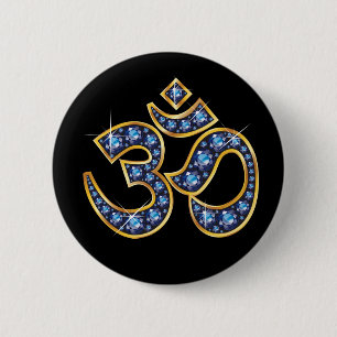 Om Symbol with "Sapphire" Stones 2 Inch Round Button