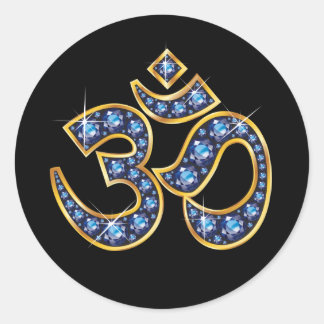 Om Symbol with "Sapphire" Stones Classic Round Sticker
